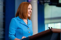 Press Secretary Jen Psaki holds a Press Briefing, Wednesday June 2, 2021, in the James S. Brady White House Press Briefing Room. (Official White House Photo by Cameron Smith). Original public domain image from Flickr