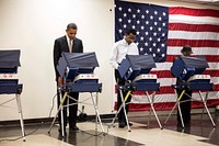 President Barack Obama casts his ballot during early voting at the Martin Luther King Jr. Community Center in Chicago, Ill., Oct. 25, 2012.