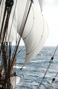 ATLANTIC OCEAN -- Wind fills the sails of Coast Guard Cutter Eagle March 13, 2013 during the officer candidate school cruise. The officer candidates spent two weeks aboard the Eagle during their 17-week course to further develop their seamanship, teamwork and leadership skills. U.S. Coast Guard photo by Petty Officer 3rd Class Cory J. Mendenhall. Original public domain image from Flickr