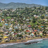 Caribbean houses in tropical island. Free public domain CC0 image.