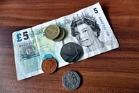 British pound, coins & bill. Free public domain CC0 image.