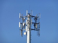 Telecommunications tower with antennas. Free public domain CC0 image.