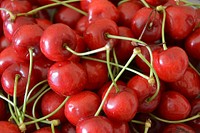 Closeup on pile of red cherries. Free public domain CC0 image. 