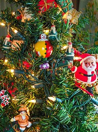 Ornaments hanging on Christmas tree. Free public domain CC0 photo.