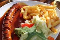 Sausage & french fries. Free public domain CC0 image