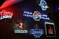 Beer neon lights in a bar, location unknown, date unknown