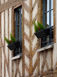 Apartment windows in France. Free public domain CC0 photo.