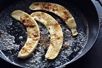 Fried banana in pan. Free public domain CC0 photo.