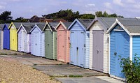 Seaside colorful huts, England. Free public domain CC0 photo.