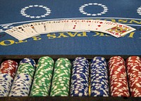 Black Jack table, gambling addiction. Free public domain CC0 photo.