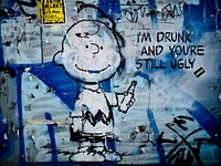 Charlie Brown, Snoopy cartoon character graffiti art. Location unknown - Feb. 29, 2016