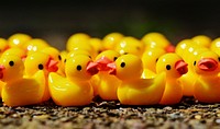 Cute yellow rubber ducks toy. Free public domain CC0 photo.