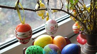 Closeup on painted Easter eggs. Free public domain CC0 image.