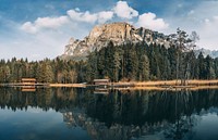 Free cabins near the lake image, public domain landscape CC0 photo.