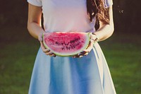 Lady holding watermelon, free public domain CC0 photo
