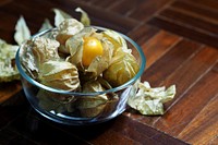 Closeup on physalis fruit in bowl. Free public domain CC0 image.