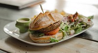 Burger with salad. Free public domain CC0 image