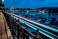 Car by the quay along Danube River, Budapest. 