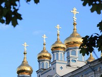 Cross crucifix on church building in Russia. Free public domain CC0 image.