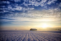 Beautiful sunrise over field during winter. Free public domain CC0 image.