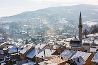 Scenic top view of buildings during winter. Free public domain CC0 image.