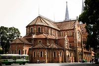 Bus passing a castle. Free public domain CC0 photo.