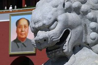 Chairman Mao and Lion sculpture. Free public domain CC0 photo.