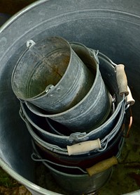 Dirty buckets. Free public domain CC0 photo.