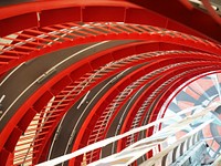 Futuristic red staircase. Free public domain CC0 photo.