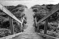 Boardwalk at beach, black and white. Free public domain CC0 image.