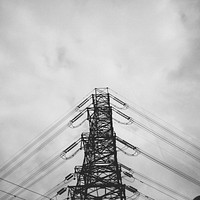 Electric transmission tower power lines. Free public domain CC0 image.