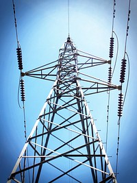 Electric transmission tower power lines. Free public domain CC0 image.