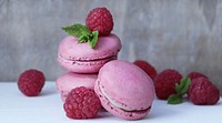 Free raspberry macaron image, public domain dessert CC0 photo.