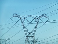 Electric transmission tower power lines. Free public domain CC0 image.