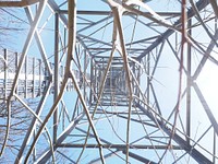 Electric transmission tower power lines. Free public domain CC0 image.