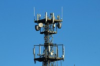 Telecommunications tower with antennas. Free public domain CC0 photo.