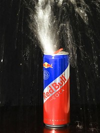 Sparkling red bull tin can, location unknown, date unknown