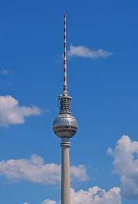 The Berliner Fernsehturm with blue sky. Free public domain CC0 image. 