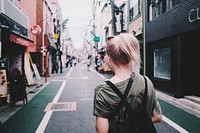 Free woman walking on street image, public domain people CC0 photo.