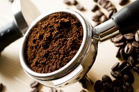 Free portafilter filled with ground coffee image, public domain food CC0 photo.
