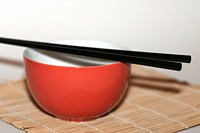 Chopsticks and red bowl, free public domain CC0 photo.