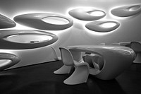 Free futuristic office, gray photo, public domain interior design CC0 image.