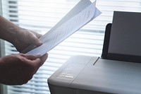 Free office documents and printer image, public domain design CC0 photo.