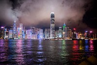 Free Hong Kong city skyline at night image, public domain travel CC0 photo.