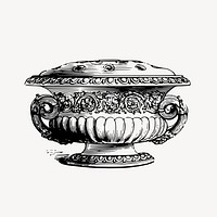 Elegant bowl clipart, vintage object illustration vector. Free public domain CC0 image.