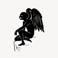 Male angel silhouette clipart, vintage illustration vector. Free public domain CC0 image.