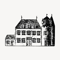 Chateau castle clipart, vintage architecture illustration vector. Free public domain CC0 image.