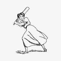 Woman playing cricket clipart, vintage sport illustration vector. Free public domain CC0 image.