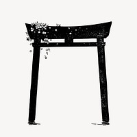 Torii blossoms gate clipart, Japanese architecture illustration vector. Free public domain CC0 image.