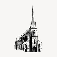 Church building clipart, vintage architecture illustration vector. Free public domain CC0 image.